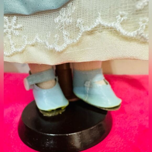 Vintage Unique Porcelain Hand painted Doll 11" in Blue Dress - Picture 10 of 11